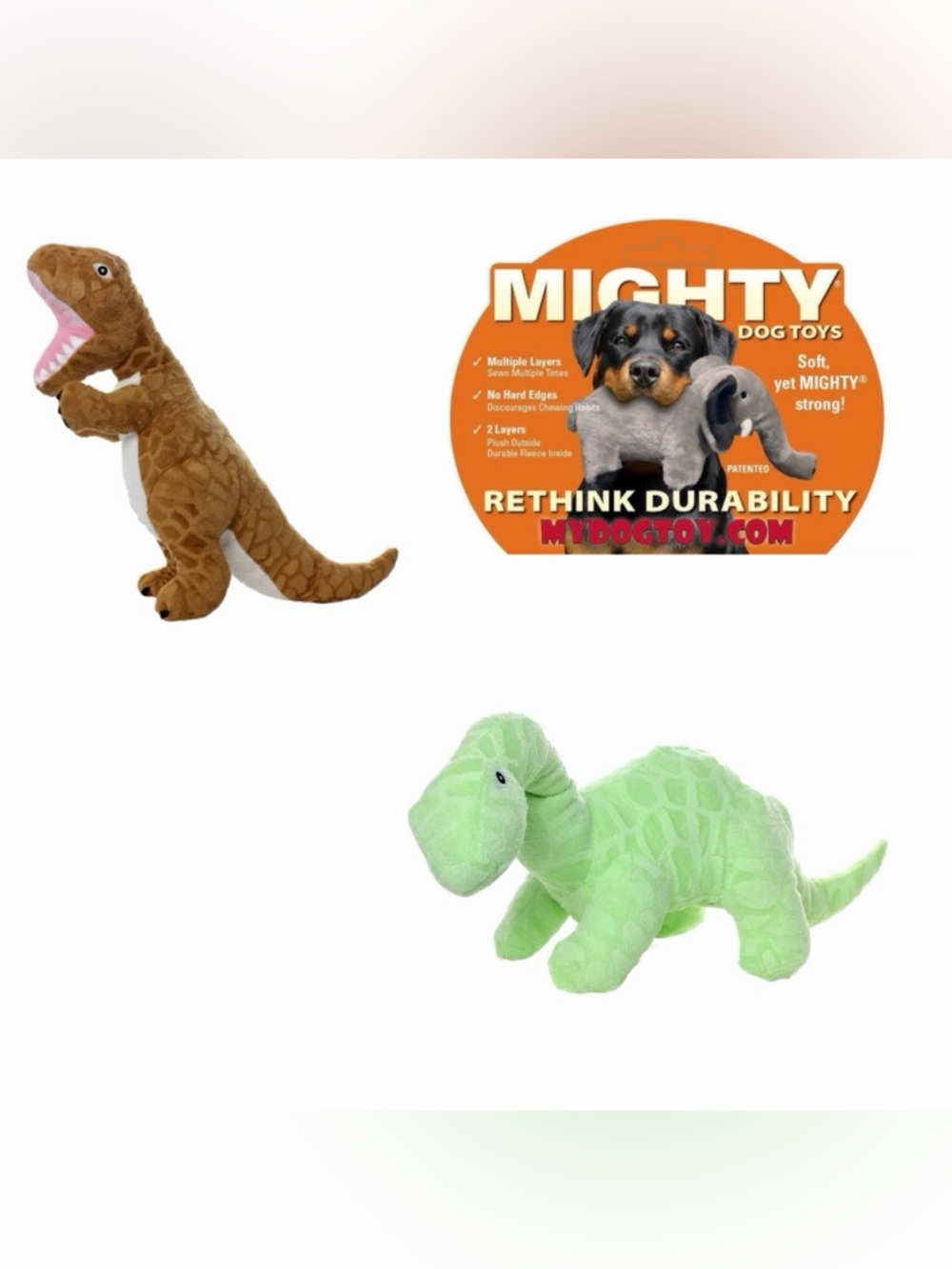 Mighty Dog Toy Plush Dinos - Set of 2! NWOT